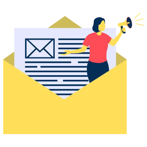 contact image a girl announcing standing in an envelop